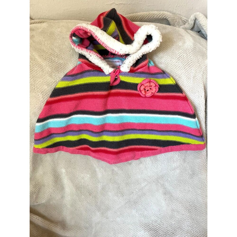 Knit hood and shawl; Striped cotton cape